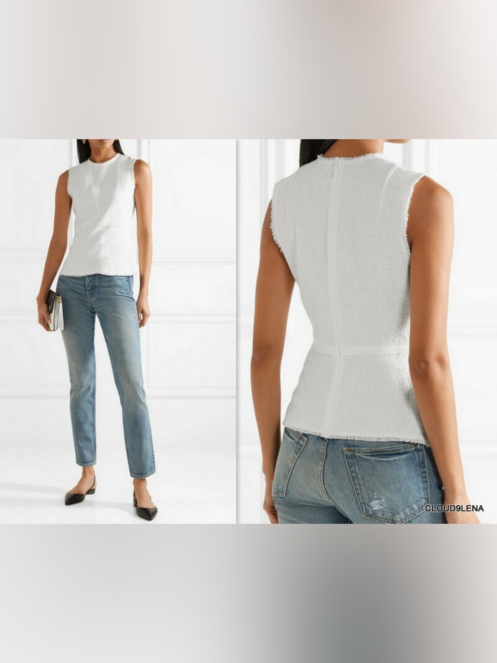Theory Sleeveless White Spring Boucle Textured Peplum Tank Top - Picture 2 of 7